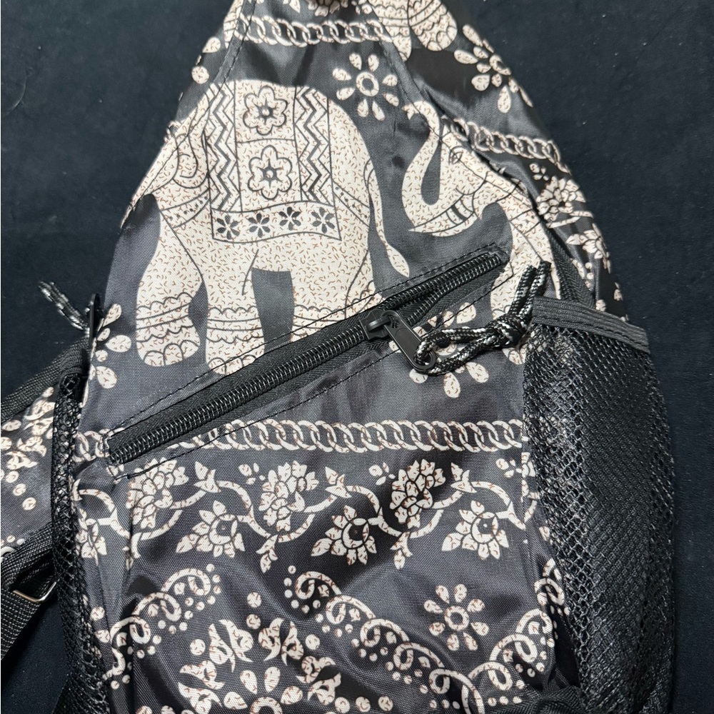 Elephant Print Black and Cream Crossbody Sling Bag - NEW